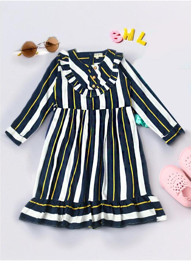 BELLA MODA - Striped Round Neck Long Sleeves Dress by Styli - Image 1