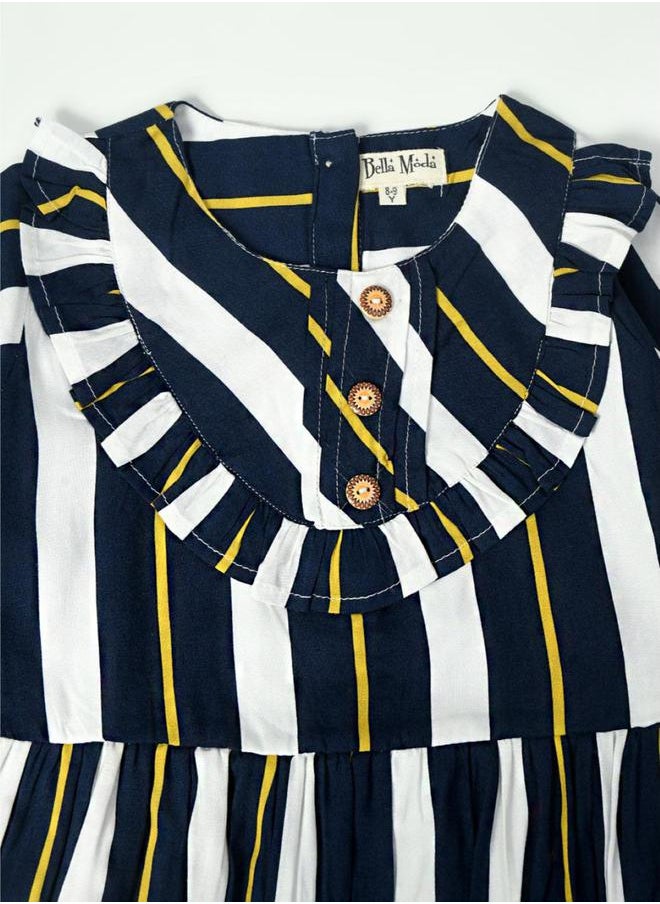 BELLA MODA - Striped Round Neck Long Sleeves Dress by Styli - Image 1