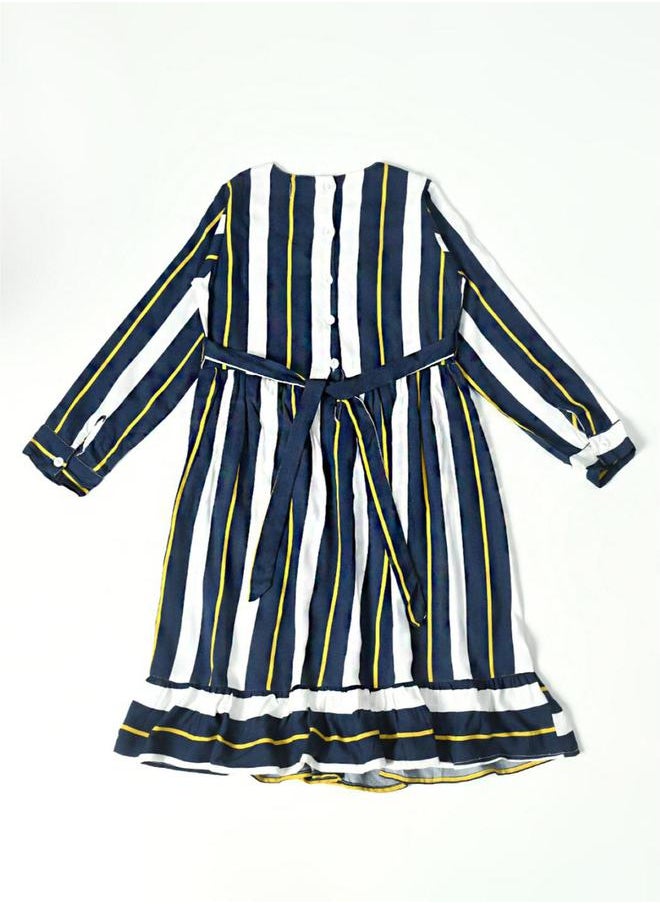 BELLA MODA - Striped Round Neck Long Sleeves Dress by Styli - Image 1
