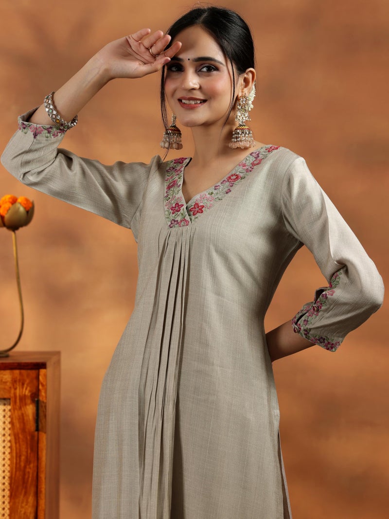 Libas Womens Yoke Design Silk Blend Straight Kurta With Trousers and Dupatta - Image 3