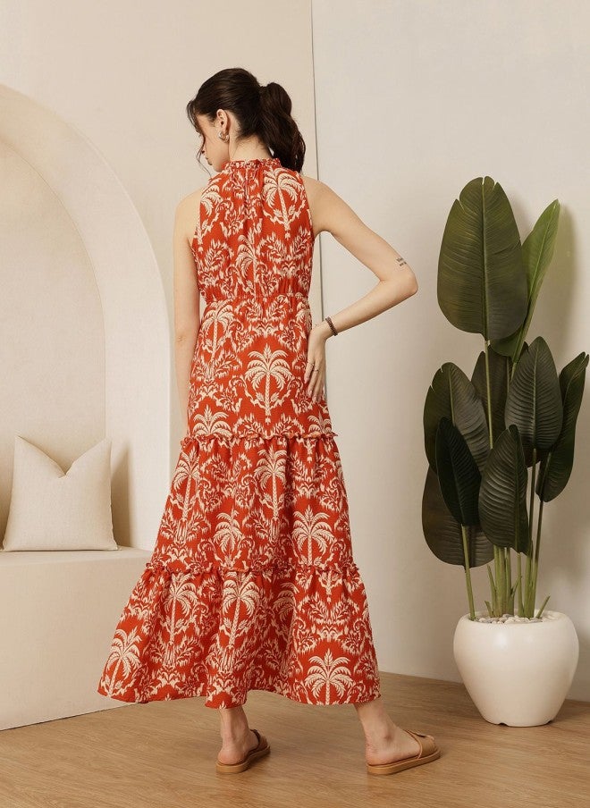 STREET 9 فستان ماكسي بياقة هالتر وطبعة استوائية للنساء - Image 4