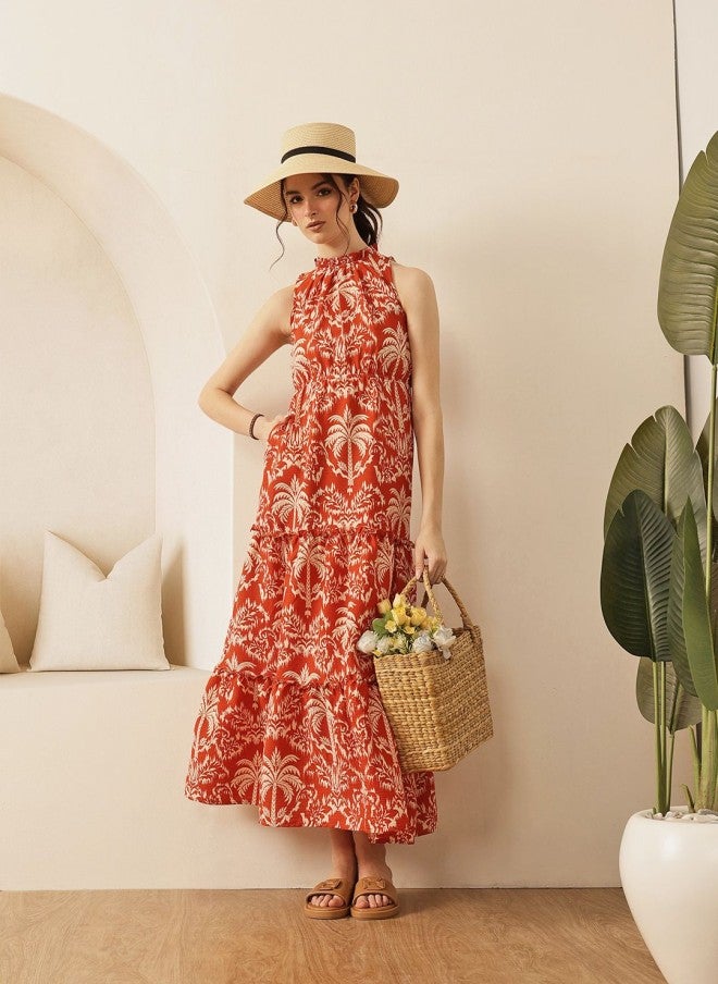 STREET 9 فستان ماكسي بياقة هالتر وطبعة استوائية للنساء - Image 5