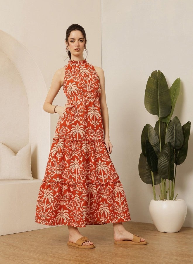 STREET 9 فستان ماكسي بياقة هالتر وطبعة استوائية للنساء - Image 3