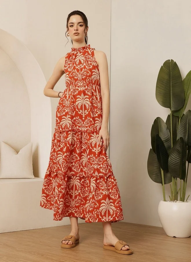 STREET 9 Tropical Print Halter Neck Maxi Dress for Women