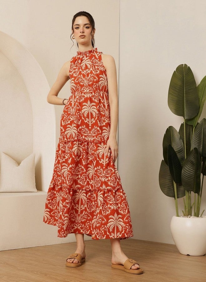 STREET 9 فستان ماكسي بياقة هالتر وطبعة استوائية للنساء - Image 1