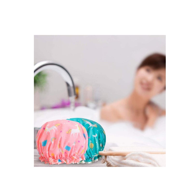 Zikra 2 Pieces Plastic Shower Caps Double-Layer Bath Cap Elastic Band Shower Hat Waterproof For Women Shower Spa Heat Cap For Deep Conditioning - Image 2