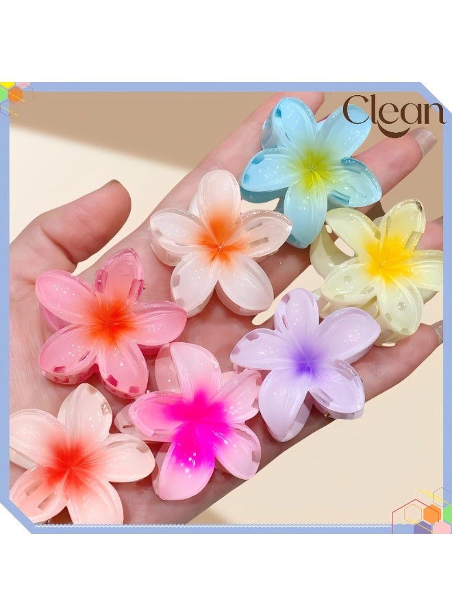 Clean Flower Claw Clip,8pcs Medium Cute Non Slip Plumeria 4CM Hawaiian Hair Jaw Clip Hawaii Beach Tropical Hair Accessories for Thick,Thin Straight, Curly Wavy Hair, Gifts for Women Teen Girls - Image 5