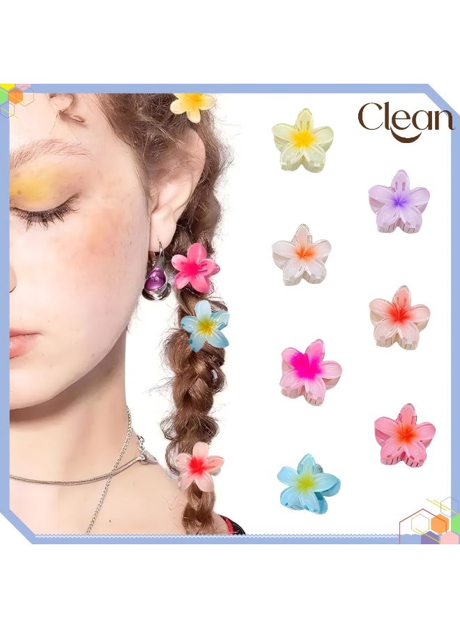 Clean Flower Claw Clip,8pcs Medium Cute Non Slip Plumeria 4CM Hawaiian Hair Jaw Clip Hawaii Beach Tropical Hair Accessories for Thick,Thin Straight, Curly Wavy Hair, Gifts for Women Teen Girls - Image 1