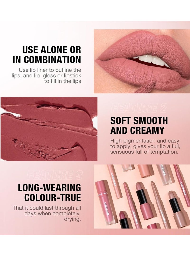 LANGMANNI 3 in 1 Matte Soft Lip Set Lip Liner Liquid Lip Gloss and Lipstick Combo Set Soft Smooth Natural Lip Contour Set Waterproof and Long Lasting Effect All in One Lip Makeup Gift Set 03 - Image 4