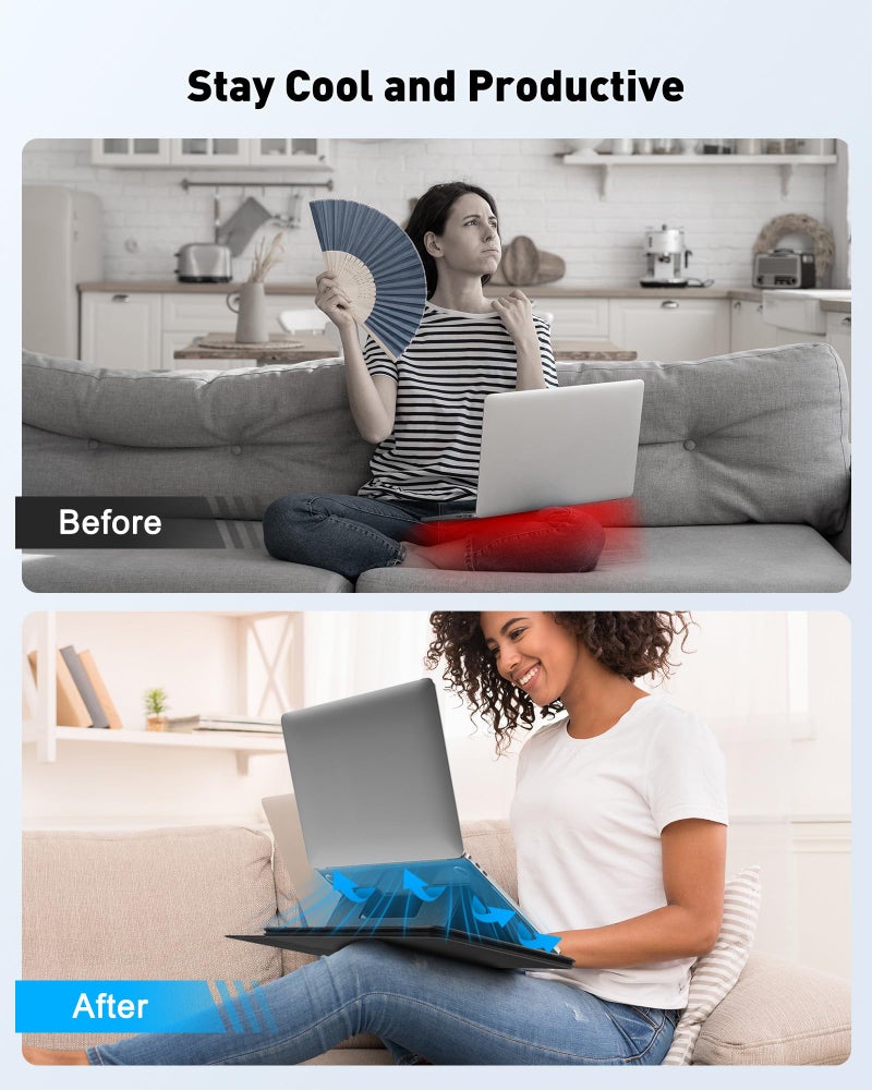 AboveTEK Adjustable Laptop Lap Desk, 3 Ergonomic Angles, PU Leather Non-Slip Surface, Heat Shield, Retractable Mouse Pad, Portable Laptop Lap pad Workstation for Bed, Sofa, Travel - Image 3