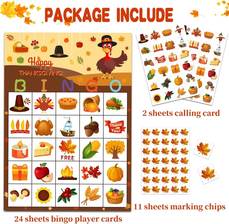 Funnlot Fall Bingo Game for Kids - Thanksgiving Party Activities for 24 Players, Family and Classrooms - Image 3