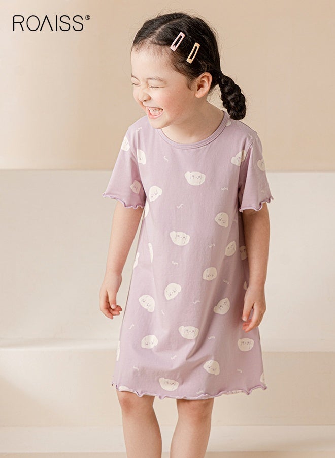 roaiss 2-Pack Cartoon Nightdress Set, Adorable Comfortable Sleepshirts, Girls' Summer Dress, Breathable Short-sleeved Nightgown, Kids Cozy Pajama Dress  - Image 2