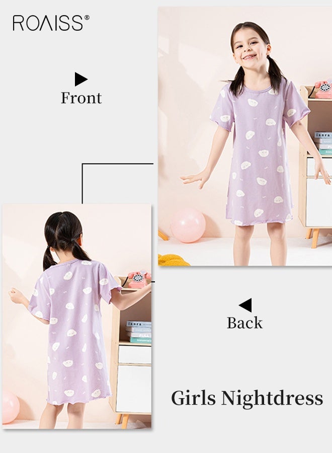 roaiss 2-Pack Cartoon Nightdress Set, Adorable Comfortable Sleepshirts, Girls' Summer Dress, Breathable Short-sleeved Nightgown, Kids Cozy Pajama Dress  - Image 4