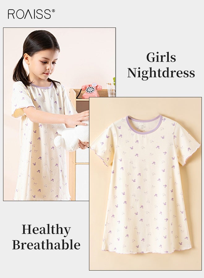 roaiss 2-Pack Cartoon Nightdress Set, Adorable Comfortable Sleepshirts, Girls' Summer Dress, Breathable Short-sleeved Nightgown, Kids Cozy Pajama Dress  - Image 5