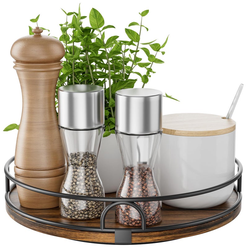 LAMU 9'' Lazy Susan Organizer for Table Top,Wooden Lazy Susan Turntable for Cabinet,Kitchen,Spice Organization,Bathroom Vanity,Rotating Pantry Storage for Table Decor - Image 1