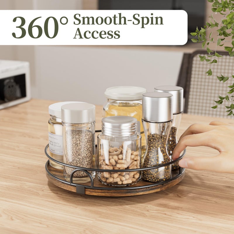 LAMU 9'' Lazy Susan Organizer for Table Top,Wooden Lazy Susan Turntable for Cabinet,Kitchen,Spice Organization,Bathroom Vanity,Rotating Pantry Storage for Table Decor - Image 4