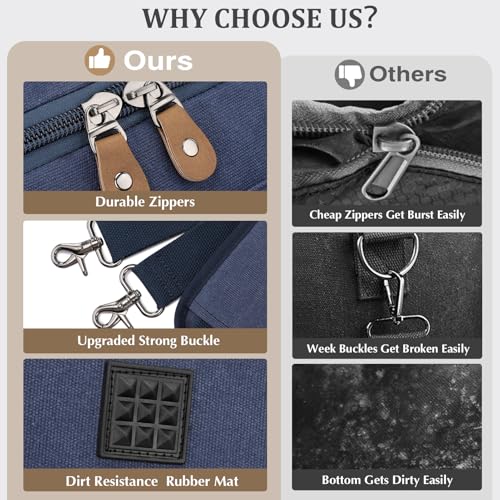 Gonex Canvas Duffle Bag for Travel 60L Expandable Duffel Weekend Overnight Bag men (Blue) - Image 3