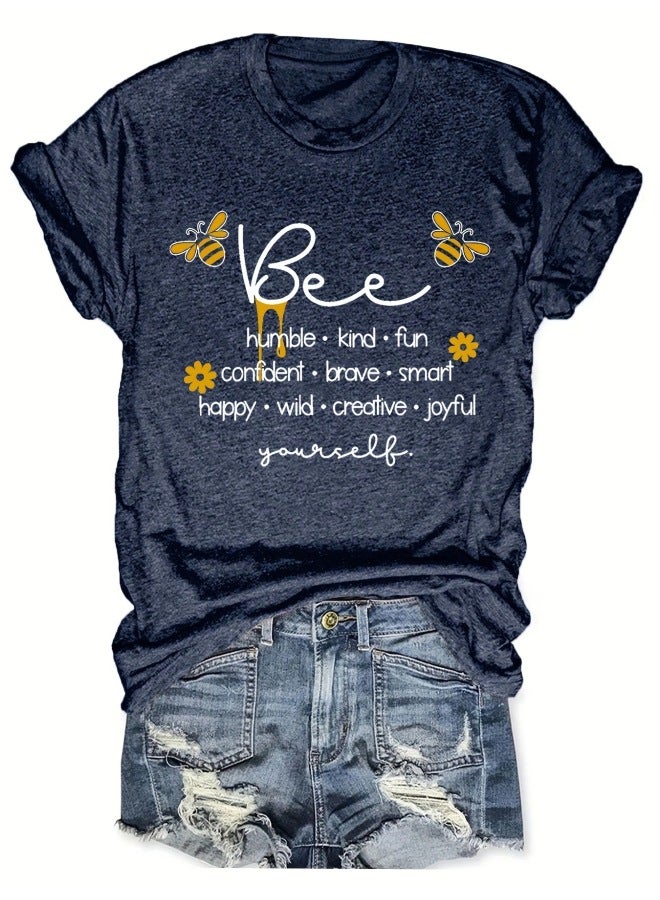 Women's Short-sleeved T-shirt Top Summer Letter Print Round Neck Loose Short-sleeved T-shirt Top