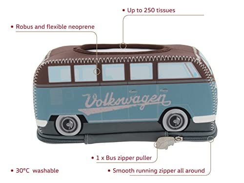 BRISA VW Collection - BRISA VW Collection - Volkswagen Neoprene Holder-Dispenser for Paper Tissues, Cosmetic Tissues or Napkins in T1 Bus Campervan Design (Petrol/Brown) - Image 2