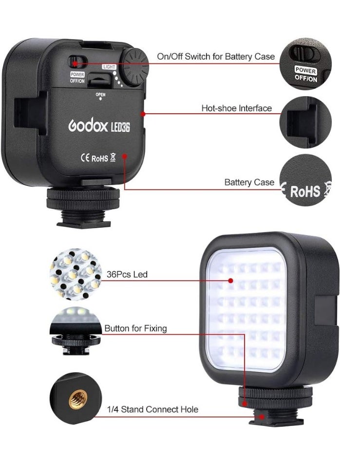 GODOX LED36 Video Light Ultra Bright LED Panel Light Offer Continuous Lighting Source Interlocking Dimmable Fits Almost Any DSLR Cameras and Camcorders - Image 4