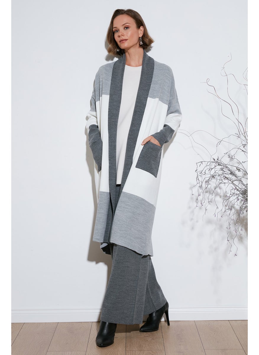 Lela Modest Color Block Long Knitted Cardigan Women's Cardigan 4616172  - Image 2