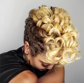 BeiSDWig Short Curly Blonde Ombre Pixie Cut Wig With Dark Roots Synthetic Short Afro Curly Wigs for Women Ombre Blonde Wig with Darkroots Fake Hair Wig Curly Hairstyles Ombre Blonde - Image 1