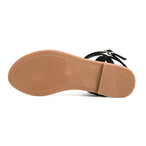 Colgo Thong Flat Sandals, Casual Women T-Strap Dress Sandals with Adjustable Ankle Buckle for Summer Wedding (Black/Sdl,9) - Image 5