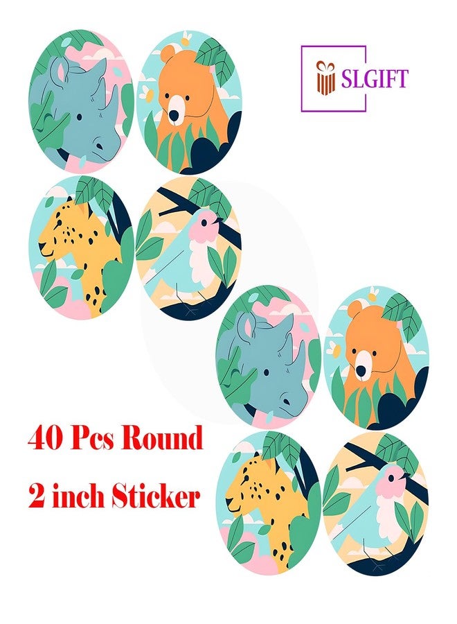 SLGIFT Vinyl Cute Animal Theme Sticker, Self-Adhesive Vinyl Stickers, 40 Pieces, 2 x 2 Inches Round Sticker, 4 Unique Designs, R177 - Image 4