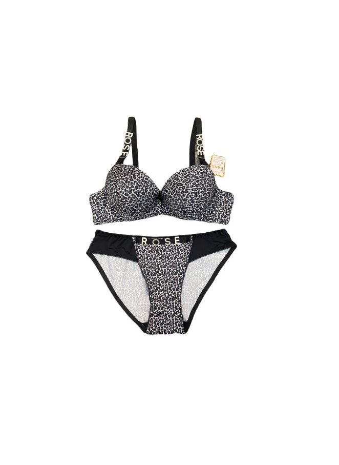 Generic Lingerie Set Padded Bra with Underwire, Leopard Print and Chest Gathering 