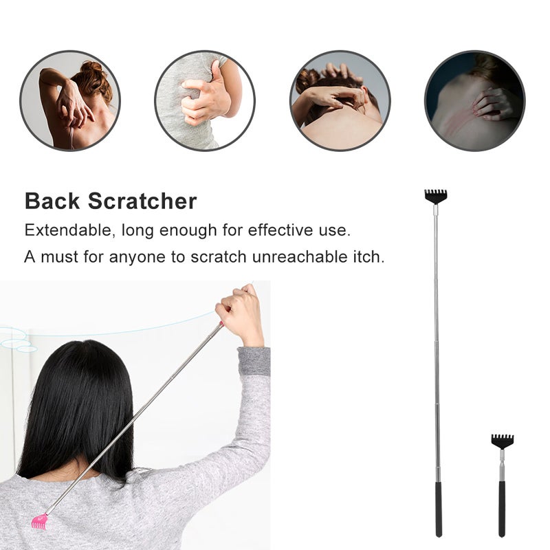 Extendable Back Scratcher 20cm To 68cm Length Metal Seven-Tooth Edge - Soft Cushion Grip Body Massager for Hard-To-Reach Itch Relief - Image 2
