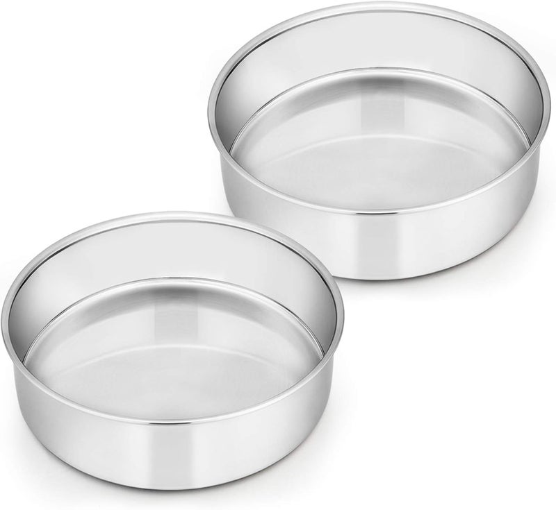 E-far 6 Inch Cake Pan Set of 2, Stainless Steel Round Smash Cake Baking Pans, Non-Toxic & Healthy, Mirror Finish & Dishwasher Safe - Image 1