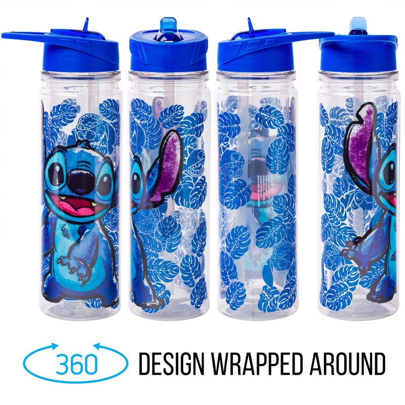 Silver Buffalo Lilo and Stitch Floral Sketch Glitter Double Walled Tritan Water Bottle, 18-Ounce - Image 2