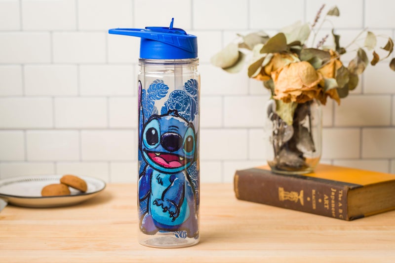 Silver Buffalo Lilo and Stitch Floral Sketch Glitter Double Walled Tritan Water Bottle, 18-Ounce - Image 4