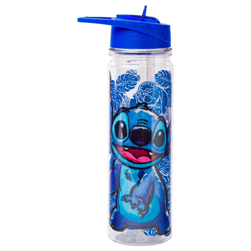 Silver Buffalo Lilo and Stitch Floral Sketch Glitter Double Walled Tritan Water Bottle, 18-Ounce - Image 1