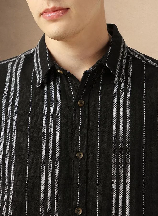 Dennis Lingo Dennis Lingo Striped Relaxed Fit Spread Collar Shirt