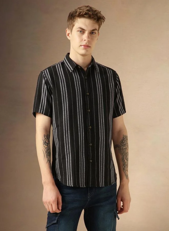 Dennis Lingo Dennis Lingo Striped Relaxed Fit Spread Collar Shirt
