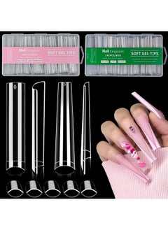 مجموعة أطراف أظافر مربعة وجوفاء 3XL مكونة من 480 قطعة من أطراف أظافر شفافة طويلة جدًا من الأكريليك، أطراف أظافر مربعة مستقيمة مسطحة مدببة، بدون غطاء منحني على شكل حرف C، مجموعة من طرازين لتمديد الأظافر في المنزل والصالونات