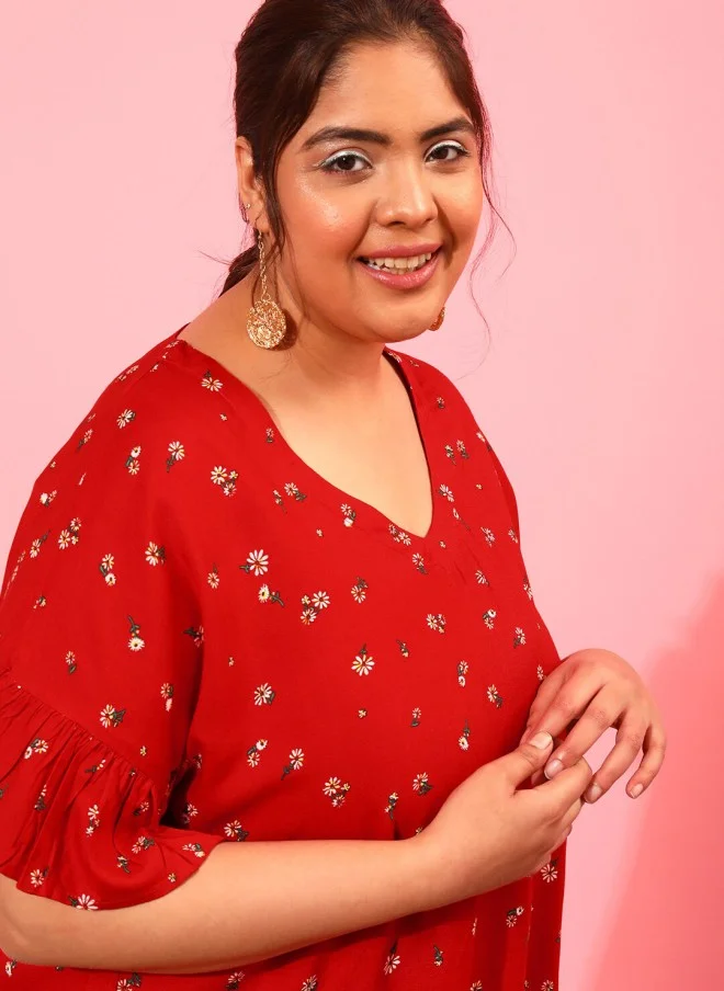 CURVY STREET Floral Printed Bell Sleeves Top for Women