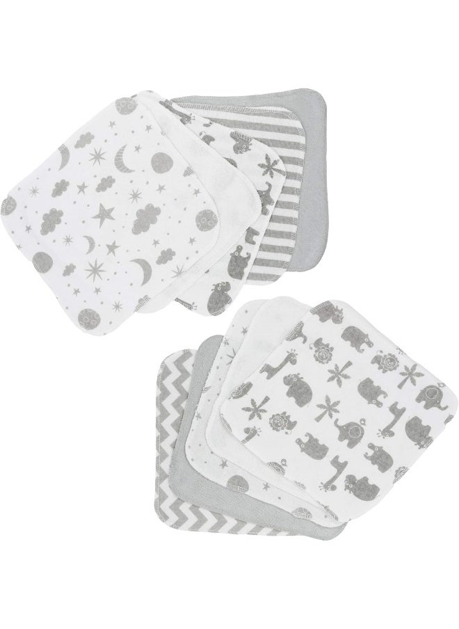 Spasilk Spasilk Washcloth Wipes Set for Newborn Boys and Girls, Soft Terry Washcloth Set, Pack of 10, Gray Celestial  - Image 1