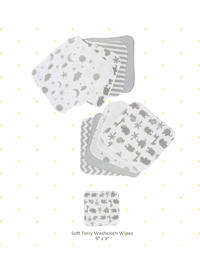 Spasilk Spasilk Washcloth Wipes Set for Newborn Boys and Girls, Soft Terry Washcloth Set, Pack of 10, Gray Celestial  - Image 3