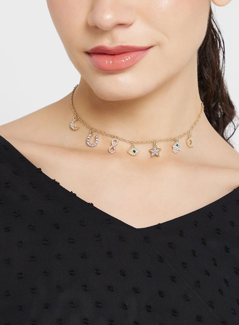 Khizana Multiple Charm Rhinestone Choker