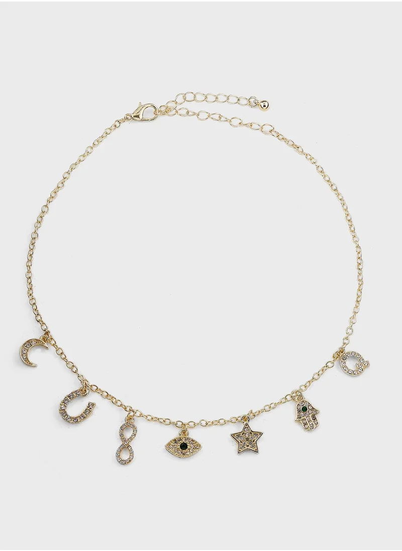 Khizana Multiple Charm Rhinestone Choker