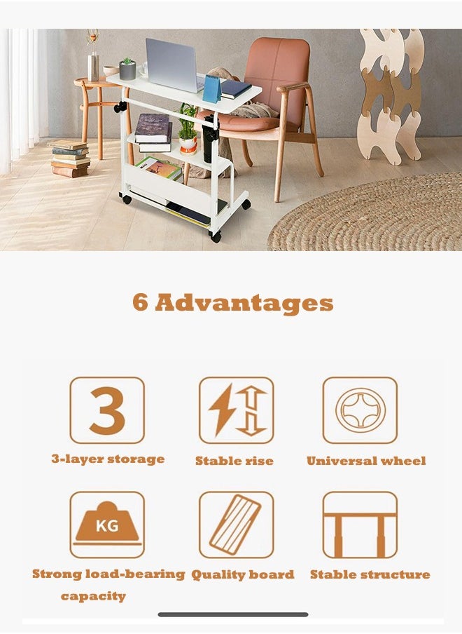 Generic Computer Desk Laptop Table Bed Side Table Adjustable Height with Wheels Portable Sofa Side Table for Home Office Stand Desk(80*40*69-85cm)SC11  - Image 5
