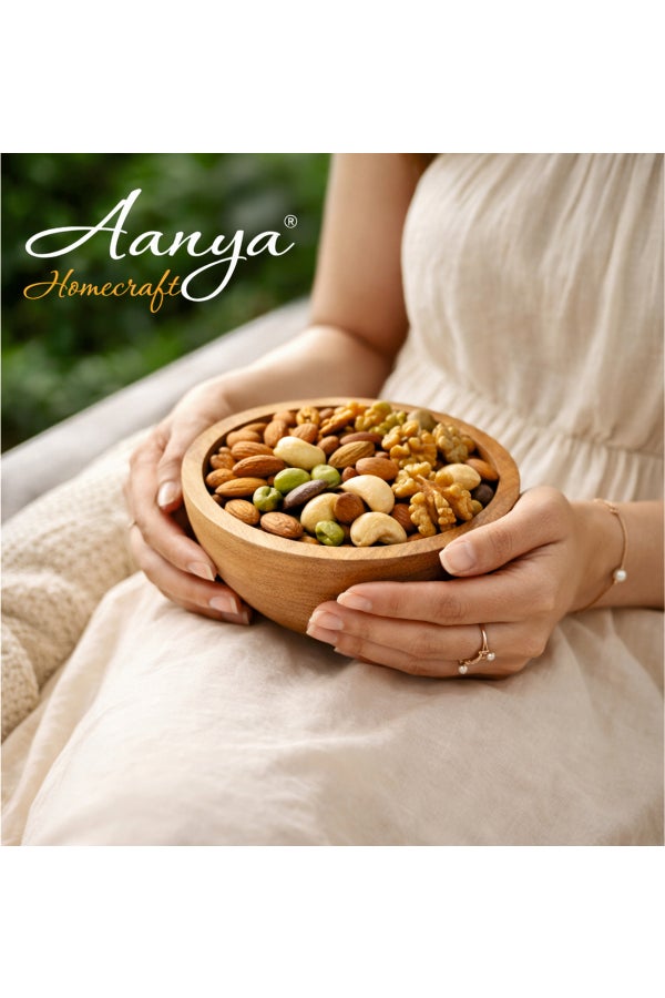 Aanya Homecraft Premium Acacia Wood 11cm Round Nut Bowl – Handcrafted Mini Snack & Dry Fruit Bowl for Dining, Coffee Table & Gifting, Natural Brown - Image 4