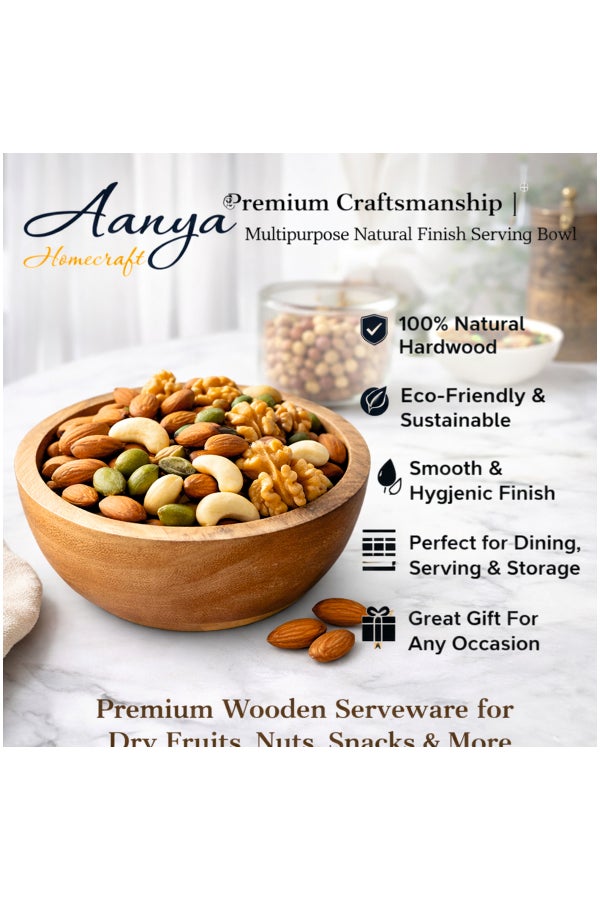 Aanya Homecraft Premium Acacia Wood 11cm Round Nut Bowl – Handcrafted Mini Snack & Dry Fruit Bowl for Dining, Coffee Table & Gifting, Natural Brown - Image 5