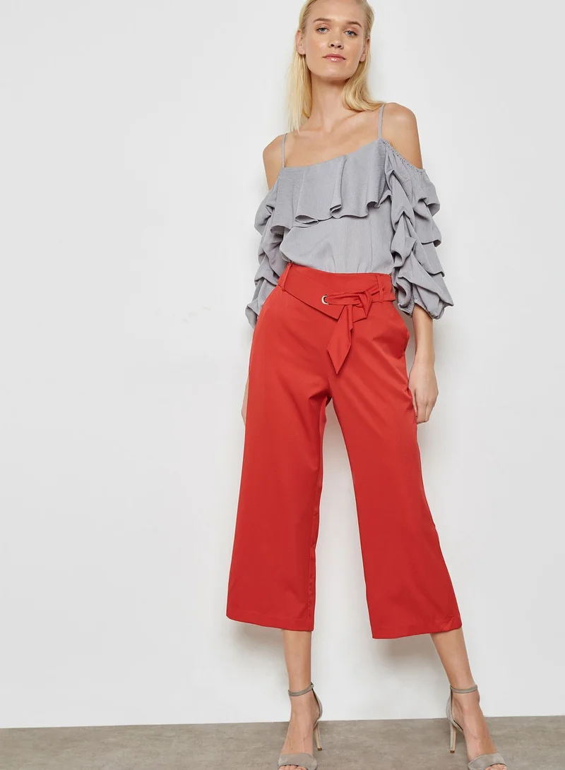 Ginger Puffed Sleeve Ruffle Cold Shoulder Top