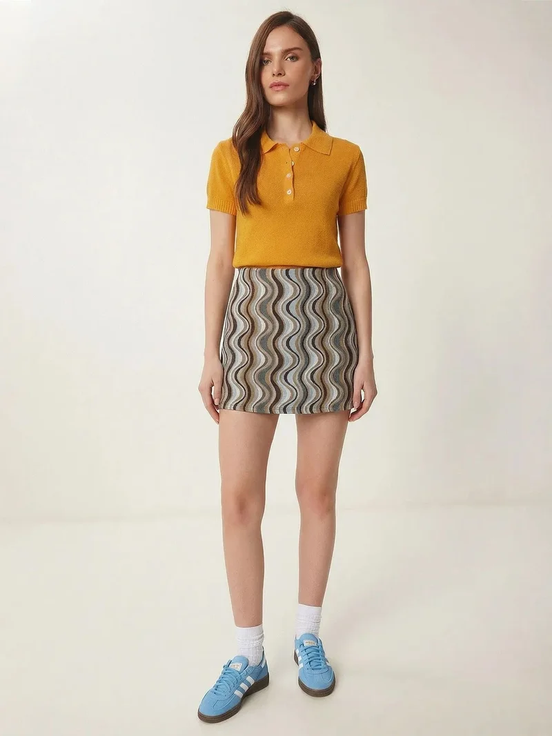 Happiness İstanbul ISTANBUL High Waist Geometric A-Line Mini Skirt