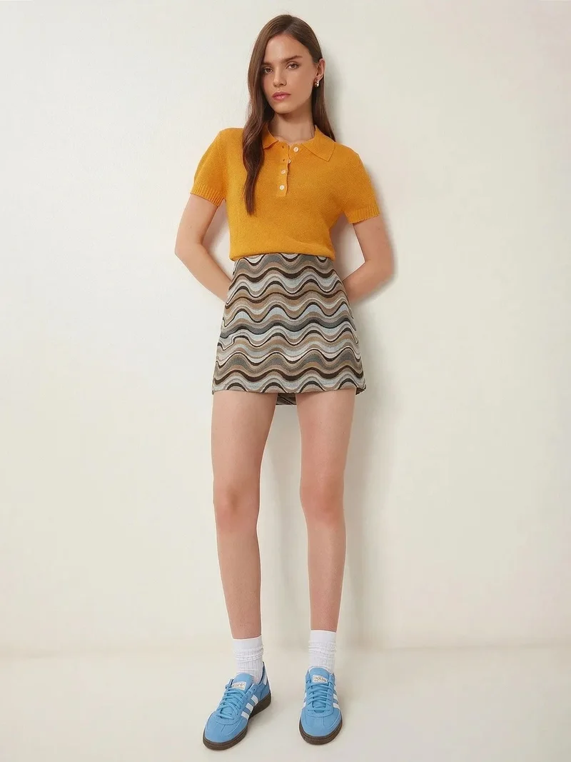 السعادة في إسطنبول ISTANBUL High Waist Geometric A-Line Mini Skirt