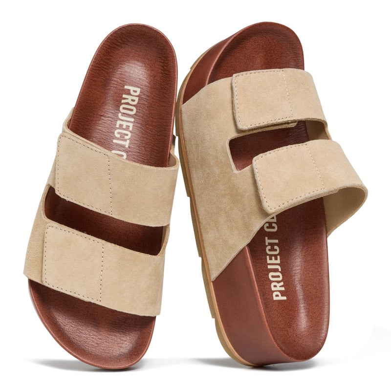 Project Cloud 100% Genuine Leather Platform Sandals Women Footwear-Beach Essentials Summer Wedges with Plush and Soft Insole-Non Slip&Lightweight Wedge Sandals For Women 2026 (PISMO,SAND, 7.5) - Image 1