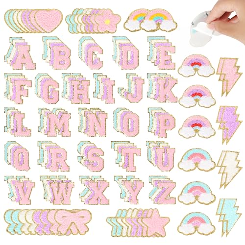 Chenille Patches Self Adhesive for DIY Clothing NICEVINYL 152PCS Varsity Letter Patches Sticker  Preppy Lightning Star Heart Rainbow Cute Chenille Patches for HatsBackpacksBagsJackets